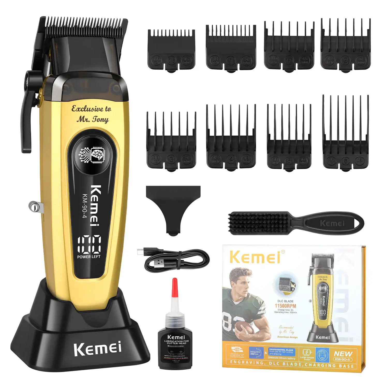 Kemei KM-90-4 Portable Fast-Cut Grooming Gift Set, 11500RPM Powerful Motor, 150-Minute Ultra-Long Battery Life, USB Fast Charging, Water-Free Cleaning, Travel Case Included, A Delicate Gift for Men Hair Clipper Trimmer Cordless Removable