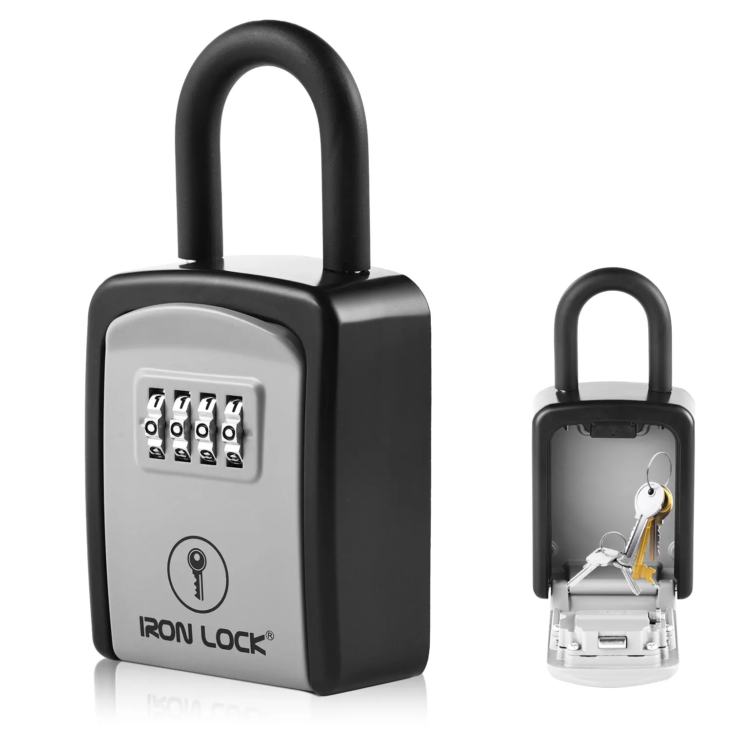 Iron Lock Portable Key Lock Box Small, U-Shackle, Combination (Grey)