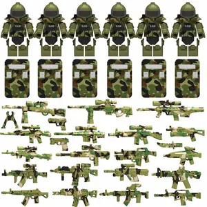 6-Piece Modern Military Special Forces Set, Moc Camouflage Weapons High-Quality Shield, Boy's Assembly Building Toy Model Compatible Mini Figures, Building Blocks Model
