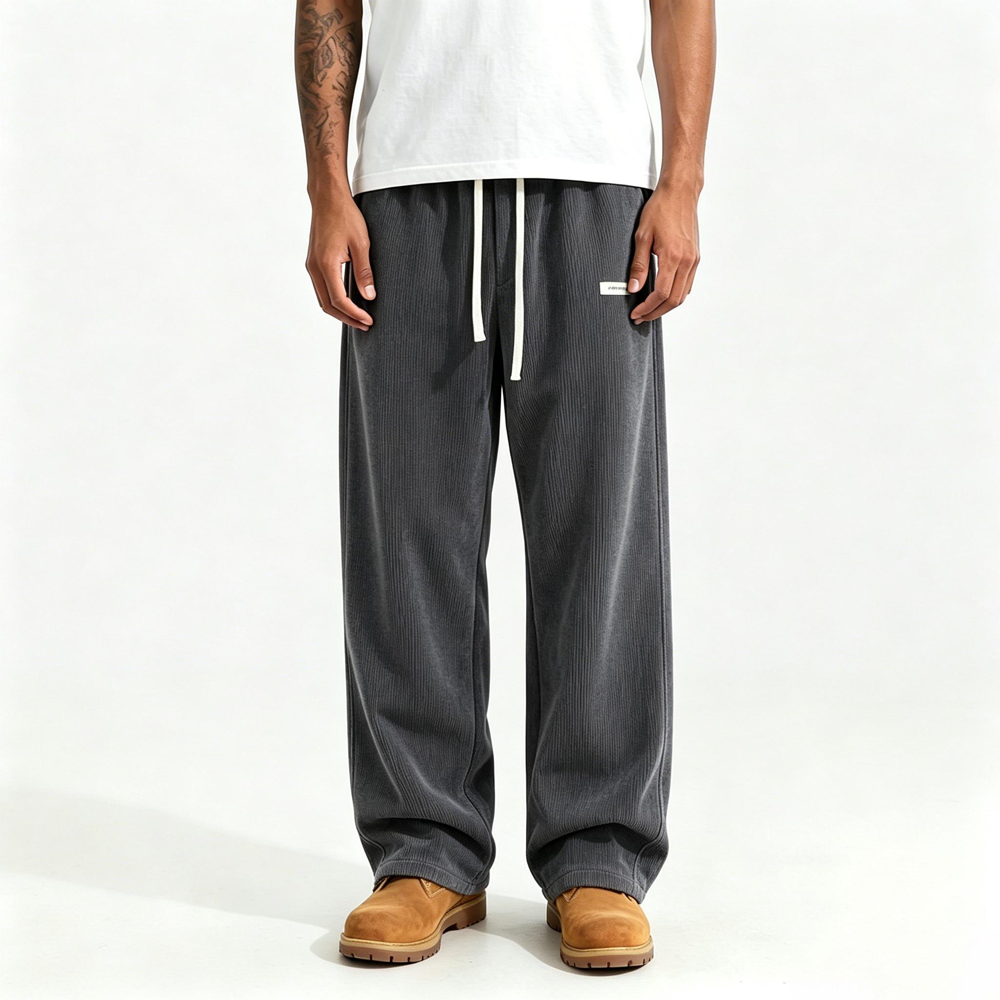 Men’s corduroy casual pants, loose straight cut, breathable fabric, versatile for spring, summer, and autumn