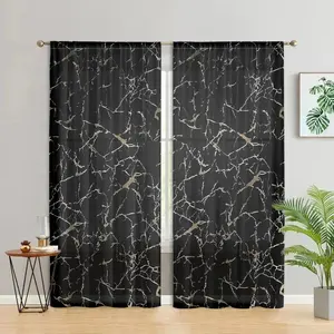 Marble Pattern Curtain, 2 Counts Modern Simple Blackout Curtain, Window Drapes for Home Living Room Bedroom Office Decor, Home Decoration Curtain