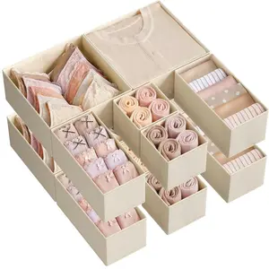 6 Counts Drawer Storage Boxes, Foldable Fabric for Socks, Bras, Tie, Scarf, Vanity Drawer Organizers, Closet Organization