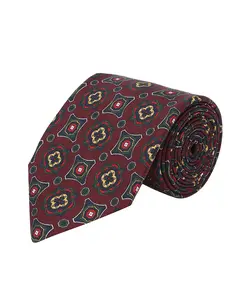 Dark Red Patterned 100% Silk Tie - Made in Italy, Hand-Finished & Tipped, Small Batch, Premium Accessory for Men, 8cm Wide, 150cm Long