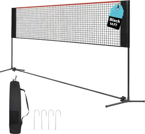 Height Adjustable Badminton Volleyball Net Portable 10FT/14FT/17FT, Multi-Sport Net for Badminton Tennis Pickleball Soccer, Quick Setup with Carry Bag & Stakes, for Backyard Beach Pool Indoor Outdoor