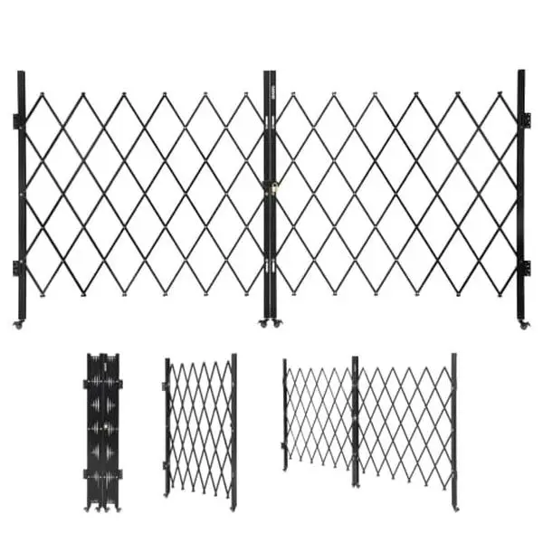 GAOMON 122in Metal Expandable Gate - Industrial Look Metal Frame Security Barricade with Foldable Setup, Roller Wheels for Outdoor Furniture Use