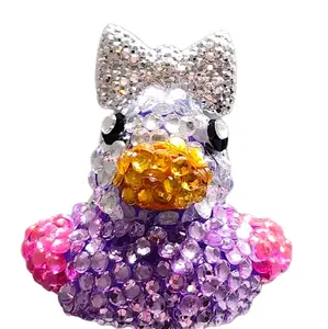 Blinged Rhinestone Good Luck Duck - Adorable Custom Handmade Cheer/Jeep/Cruise Duck with Colorful Rhinestones and Bow - Approximately 2.5 Inches.