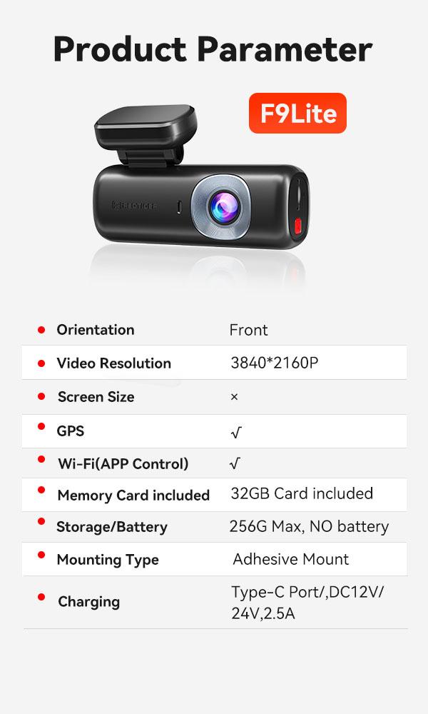 REDTIGER 4K Dash Cam F9 Lite Front ADAS WiFi GPS Mini Hidden G Sensor 24H Parking Monitor 32GB Card APP Control Loop Recording Night Vision Dashcam Vehicle-Holiday Haul