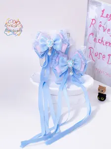 2Pcs-Azure Sparkle Heirloom Bows | Luxury Handmade Hair Accessory