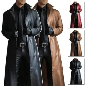 Men Luxury Fashion Medieval Steampunk Gothic Long Leather Jackets Vintage Winter Outerwear Faux Leather Trench Coat Menswear Cotton Casual Polyester