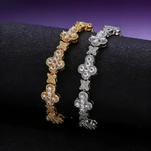 Personalized Trendy Niche Jewelry Hip Hop Cuban Chain 10mm Cross Flower Moissanite Bracelet for Men & Women – Luxury Bling Statement Accessory