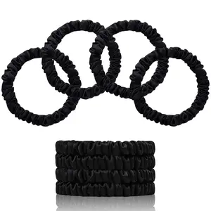 22 Momme 100% Pure Mulberry Silk Scrunchies (4 PCS) - Small Hair Elastics and Ties for Women, Sleep Hair Care, No Damage, Black