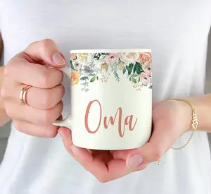 Mothers Day Coffee Mug Gift, Peach Flowers Florals Roses, Oma, 1-Pack, Bridal Shower Birthday Christmas Thank You Gift for Her Oma Coffee Mugs Oma Gifts