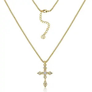 ALEXCRAFT  14k Gold Plated Cross Necklace, Faith Necklace, Accessories Women , Hypoallergenic & Minimalist Pendant, Jewelry Gift for Daily Wear & Party Occasions, Perfect for Prayer & Devotion, Faith Jewelry for Women and Girls summerwins,summerwins