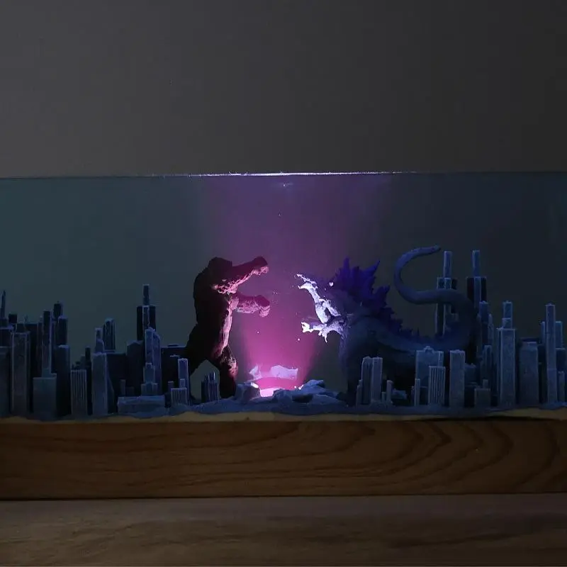 Monster Battle resin lamp, purely handmade night light, bedroom night light, stylish decor, birthday gift, suitable for various holiday gifts, a great gift for him or her, an excellent item for monster enthusiasts.