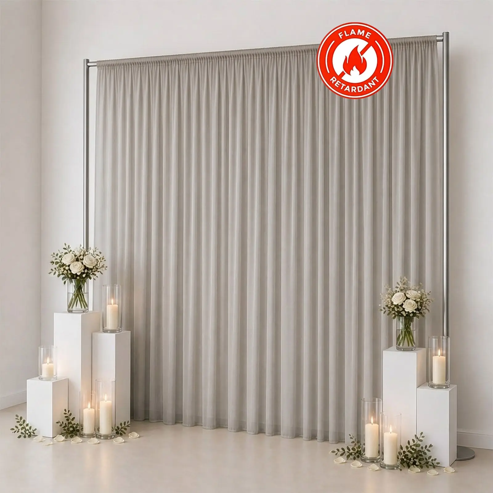 10x12 ft Single Panel Chiffon Backdrop Curtain - Silver Sheer Drapery, Durable, Flame-Resistant, Rod Pocket, Hand Wash Only, Hang Dry for Wedding Decor, Indoor/Outdoor Use