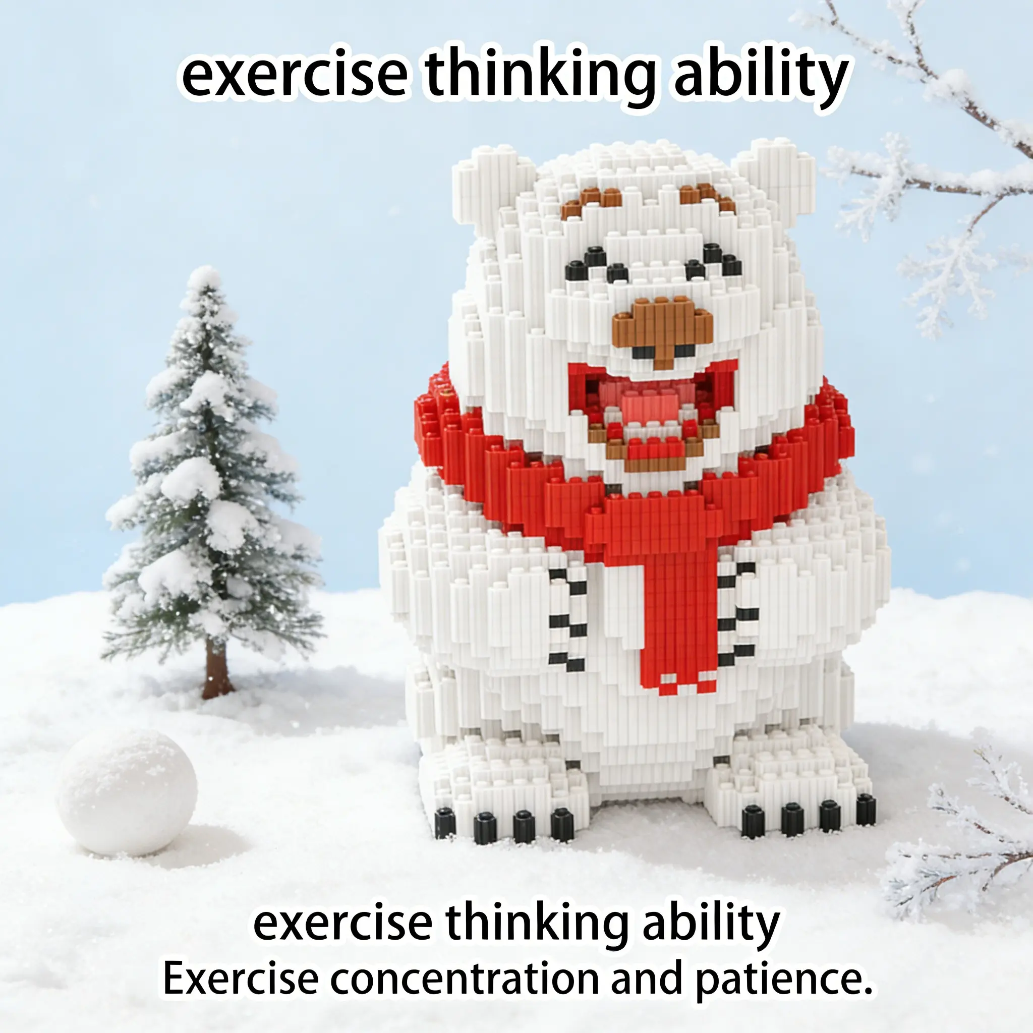 Cute Polar Bear 3D Puzzle Building Blocks Building Brick Decoration, Bookshelf Home Office Cabinet Decor, Party Living Room TV Stand Display Gift, DIY Building Model