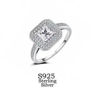 S925 Sterling Silver Fashion Luxury Square Prong Ring for Women – Princess-Cut Full CZ Stone Ring  Perfect for Anniversaries, Weddings & Parties!