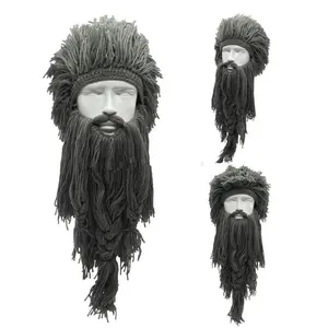 Viking long beard wig beanie hat, warm and funny for autumn and winter, perfect for TikTok videos and skiing.