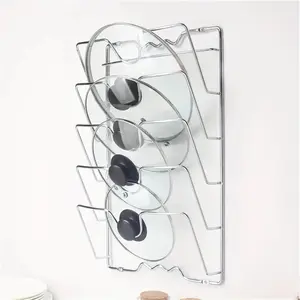 Stainless Steel Pot Lid Holder, 1 Count Multi-functional Pot Lid Cutting Board Storage Rack, Wall Mounted Display Storage Rack Organiser for Home Kitchen Dining Room