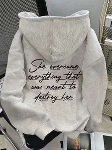 Women's Letter Print Hoodie Sweatshirt, Loose Cozy Soft Fleece Long Sleeve Pullover for Spring & Fall, 2026 New Everyday Casual Style, Casual Pullover Hoodies