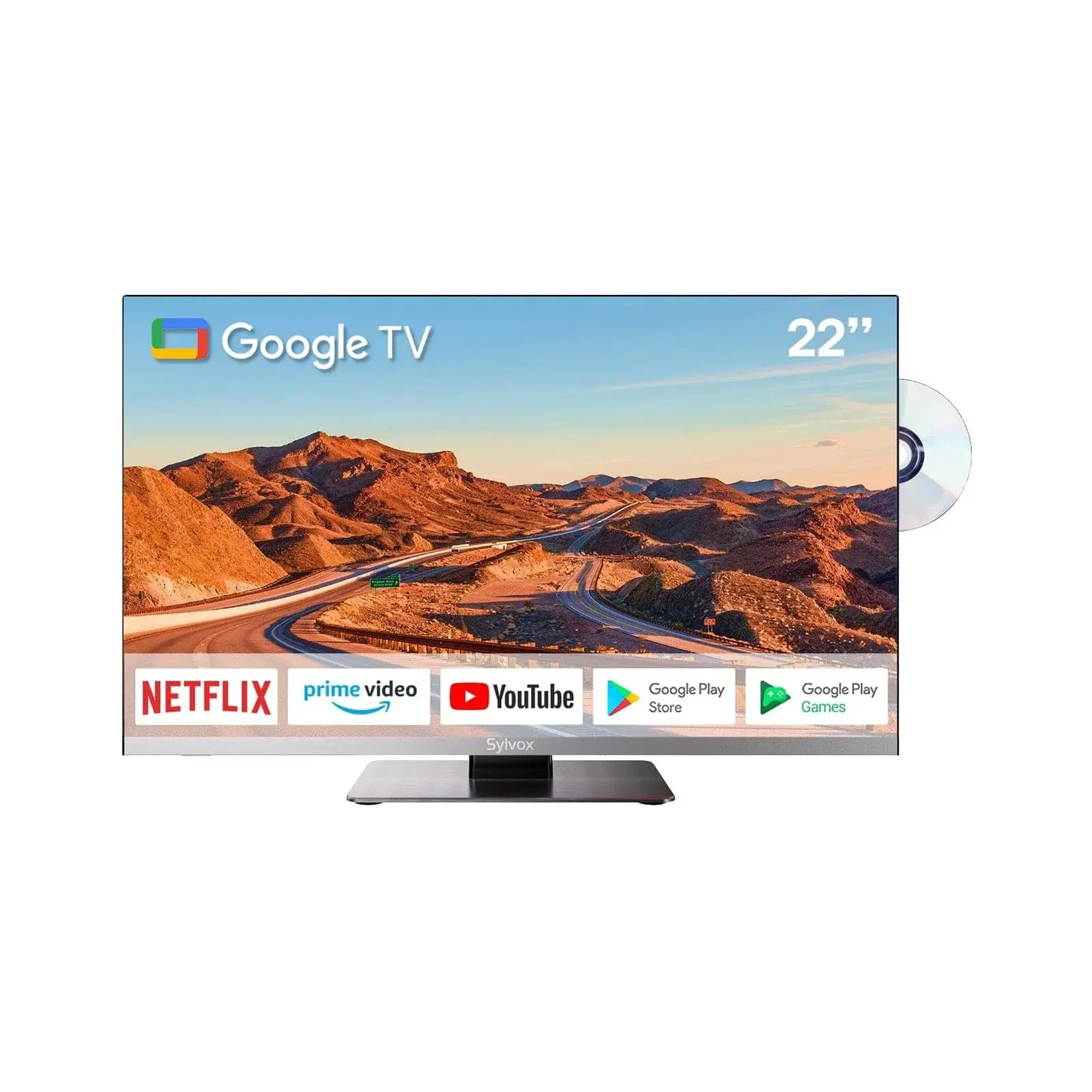 SYLVOX Smart RV TV, 22 inch TV with Built-in DVD Player, 12 Volt TV for RV Camper 1080P FHD, Android System Free Download APPs, Support WiFi Bluetooth, 2 HDMI & 2 USB, AC/DC Powered