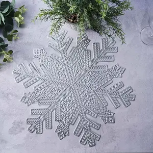 6-Pack Vinyl Dining Table Mats 18" Snowflake Design Silver - Metallic Non-Slip Surface for Holiday Themes