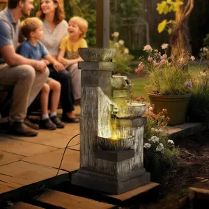 4-Tier Cascading Bowls Waterfall Fountain with LED Lights