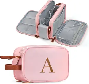 Travel Toiletry Bag - Toiletry Bag for Women | Large Capacity Personalized Gifts for Women Her Girlfriend Mom Gifts | Travel Accessories Toiletries Water Resistant Dopp Kit Letter A, Pink
