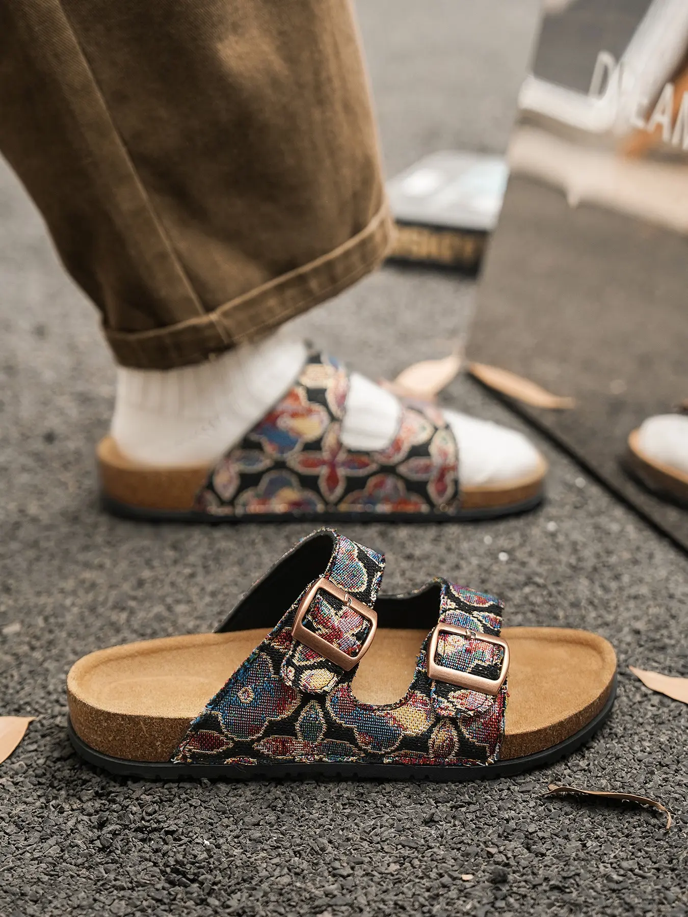 Unisex Casual Summer Shoes, Asymmetrical Design, Round Toe, Wide Width, Eva Sole, Composite Leather, All Seasons, Comfortable Daily Wear, Slip On Sandals
