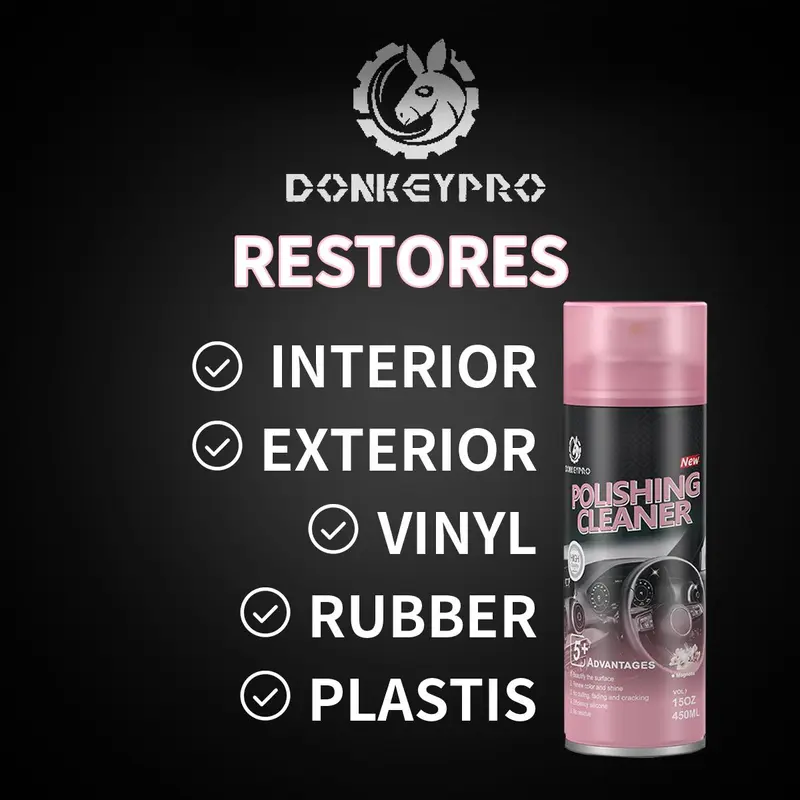 DONKEYPRO Car Cleaner Spray All-in-One Dashboard Wax for Plastic, Rubber, Interior Care 450ML Anti-Oxidation Spray with SiO2
