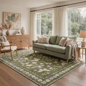 【Deals For You Days】GENIMO Home Rug – Soft, Non-Slip, Pet Friendly, Machine Washable Area Rug, Floor Carpet Perfect for Living Room, Bedroom, Kitchen, Hallway, Stylish Home Decor ,ARF5028-GREEN BLOOM