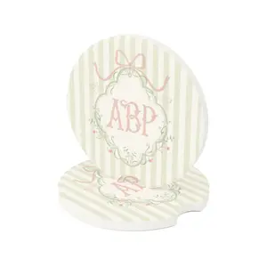 Personalized Soapstone Coaster Set, Green Striped Monogrammed Coasters, Elegant Custom Design for Home Decor, Gift for Her, Premium Soapstone