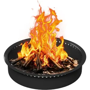 Fire Pit Ring 48 Inch with Perforated Circular Design 360° Airflow Smokeless Outdoor Fire Pit Heavy Duty Solid Metal Steel Round Rim Insert for DIY in-Ground Campfire Ring Above or Garden Backyard