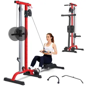 Garvee-2 in 1 Rowing & Cable Crossover Machine, Multi-Grip Collapsible Strength Trainer, Adjustable LAT Pulldown, High & Low Pulley, Full-Body Workout Station, 265 LB Load Bearing, Sturdy Carbon Steel, Black+Red, Home Fitness Enthusiasts