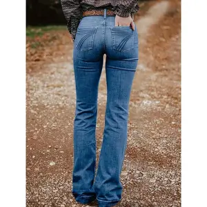 Women's High-Waisted Flare Jeans Non-See-Through Cowboy Bootcut Pants Machine Washable All-Season Jeans for Everyday & Formal Outfits Western Ranch Style Jeans with Pocket Womenswear Denim Bottom Trouser Streetwear