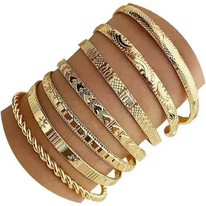 Gold Bangle Bracelets For Women, 14k Gold Plated Multi Layer Stackable Cuff Bracelet Set, Trendy Elegance Charms Non Tarnish Minimalist Textured Boho Gift for Women