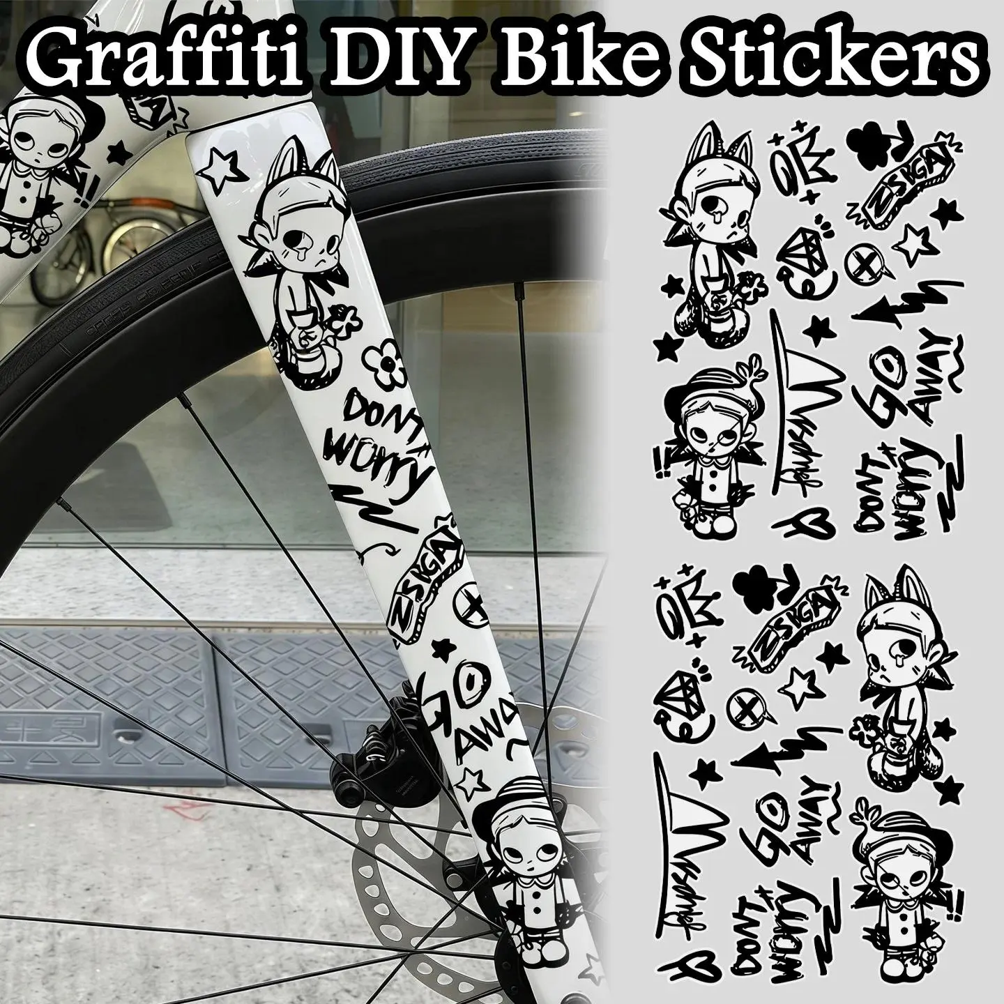 Motorcycle sticker Transparent graffiti decorative bicycle sticker, cycling bicycle frame tube, mountain bike, road bike