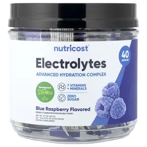 Nutricost Electrolytes, Advanced Hydration Complex, Blue Raspberry, 40 Stick Packs, 0.14 oz (4 g) Each