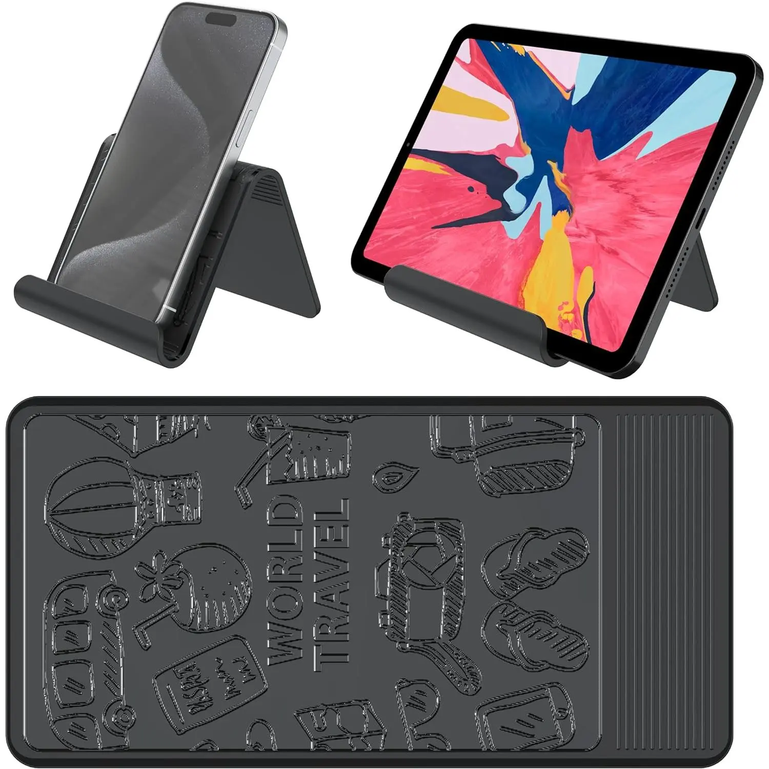 Airplane Phone Holder Mount, Travel Essentials Flexible Phone Holder, Airplane Tablet Holder for Flying, Desk, Compatible with , Smartphone, Tablet (Black Silk Screen)