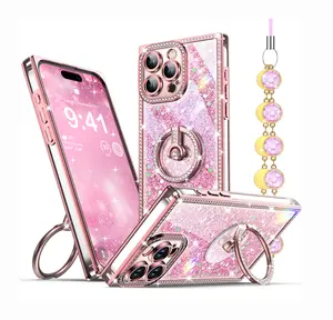 XYZ for iPhone 12/16/17 Pro Max Case with Diamonds Ring Stand Holder, Glitter Sparkle Unique Phone Case for Women Girls, Rhinestone Luxury Protective Cover big 17 promax