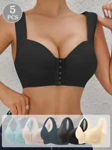 5-Pack Women's Seamless Front-Clasp Sports Bras, Comfortable Fashion Design, Ideal for Daily Wear and Workout, Sporty Slim-Fit Style