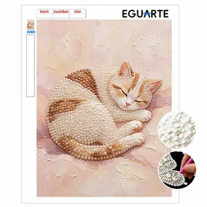 Sleeping Cat Pearl Art Decor, DIY Pearl Painting Kit, Wall Hanging Mosaic, Cross Stitch Set, Gift for Friends, Home Decoration