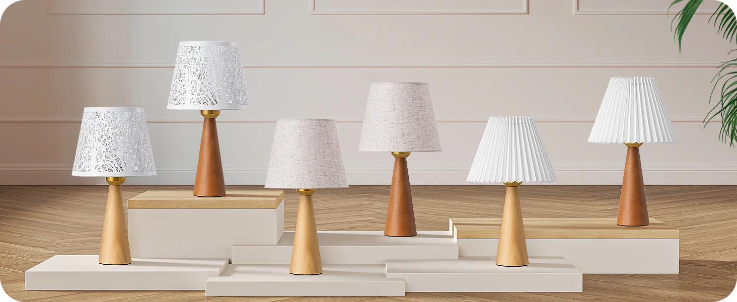 EDISHINE 13.58" Small Table Lamp, with White Pleated Lampshade, ON-OFF Switch, E26 Socket, Burlywood Base-HLTL15E EDISHINE 13.58" Small Table Lamp, with White Pleated Lampshade, ON-OFF Switch, E26 Socket, Burlywood Base-HLTL15E