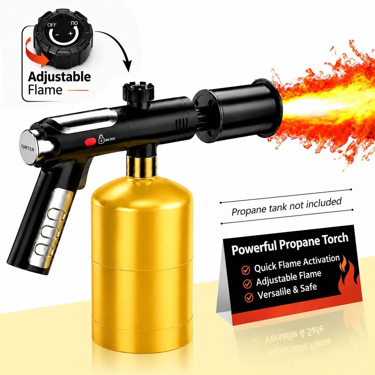 Powerful Propane Torch(Propane Tank Not Included)for Weed Burning, BBQ, Steak Searing & Charcoal Lighting