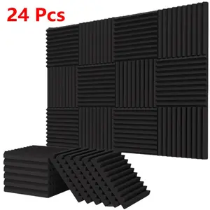 24 Packs Acoustic Foam Panels Wedge 1"X12"X12" High Density 20kg/m³ Quick Recovery Sound Proof Foam Panels for Walls
