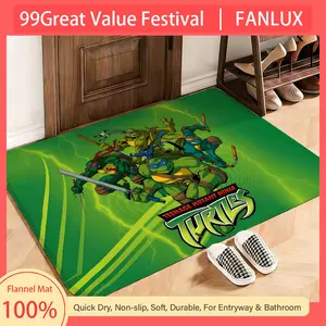 Action Ninja Turtles Floor Mat This soft flannel mat provides a cozy Soft flannel mat with quick water absorption, non-slip and durable. Easy to clean, ideal for bathroom and entryway use.