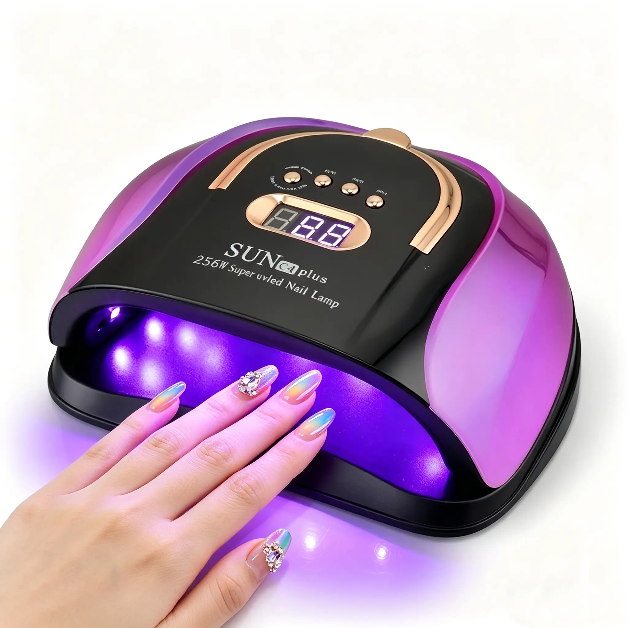 UV LED Nail Lamp  Set , 256W Professional Nail Dryer with 4 Timers Smart Sensor 30 LED Beads,  mirrored base, Removable Magnetic Base Ambient light curing gel nail polish, nail art tools and accessories for salons.Nail Care Product