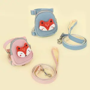 Cute Cartoon Fox Pet Backpack Harness Leash Set, Adjustable Small Dog Cat Outdoor Chest Back Pack, Food or Poop Bag Carrier
