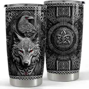 Vaso vikingo de 20 onzas, regalos vikingos para hombres, vasos aislados de acero inoxidable de los vikingos, taza de viaje para café, regalo para cumpleaños y Navidad