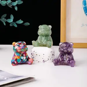 1PC Handcrafted Crystal Carving Crystal Resin Reiki Bear, Feng Shui Spiritual Amulet for Energy Healing, Positive Home Decor & Office Decor, Office Desktop Ornament, Feng Shui Ornaments